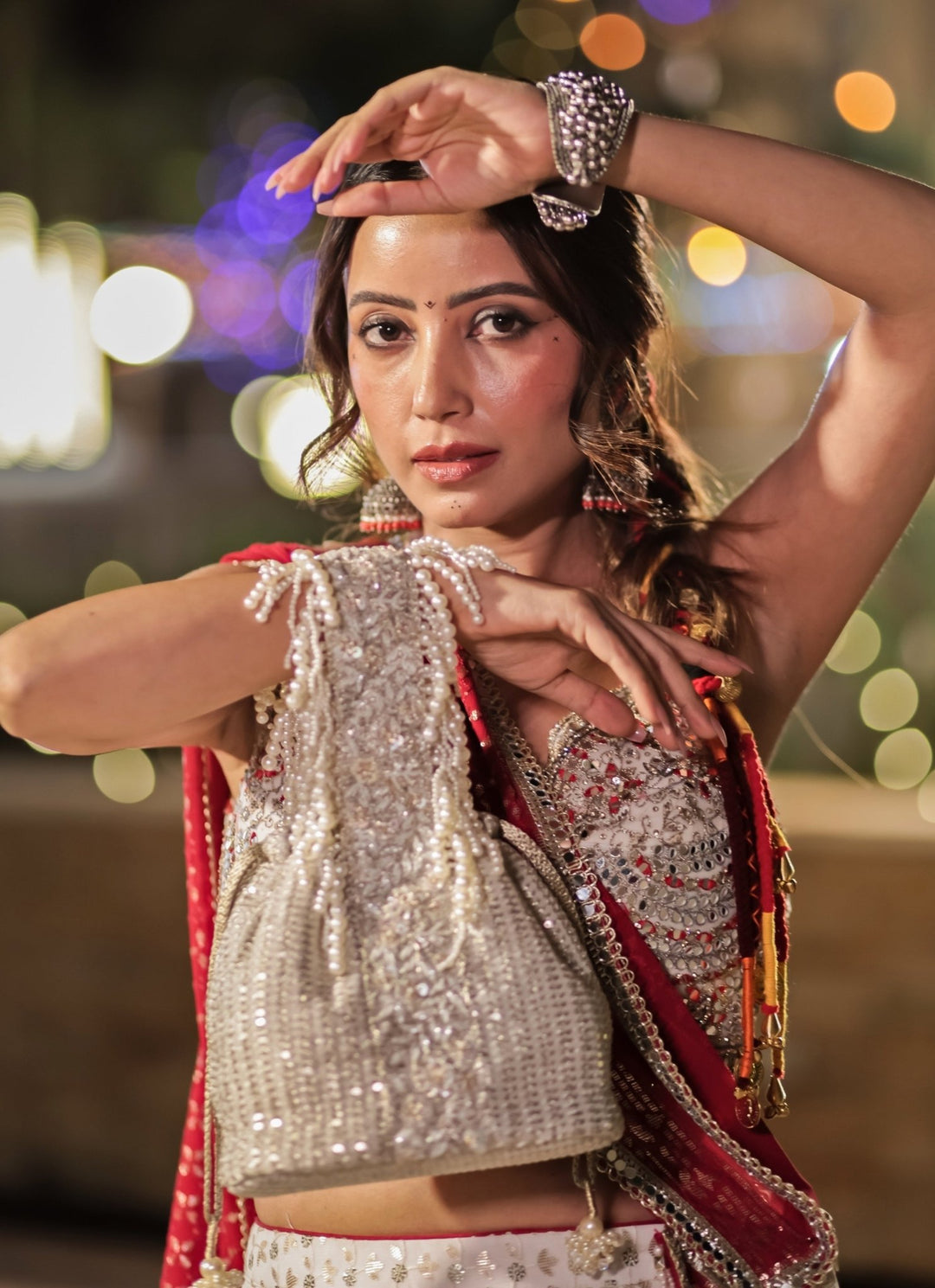 Champagne Embellished Bucket Bag AMYRA - Fabilicious Fashion