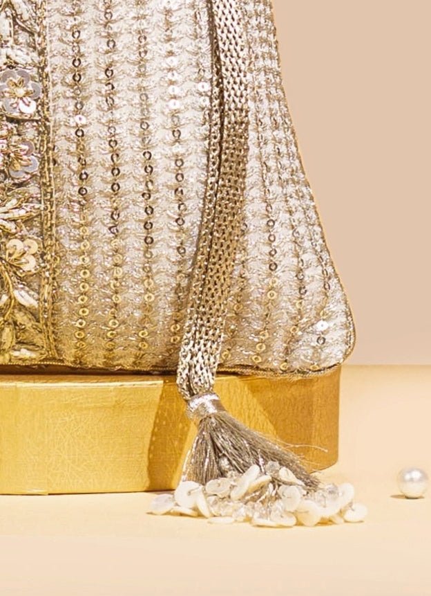 Champagne Embellished Potli AMYRA - Fabilicious Fashion