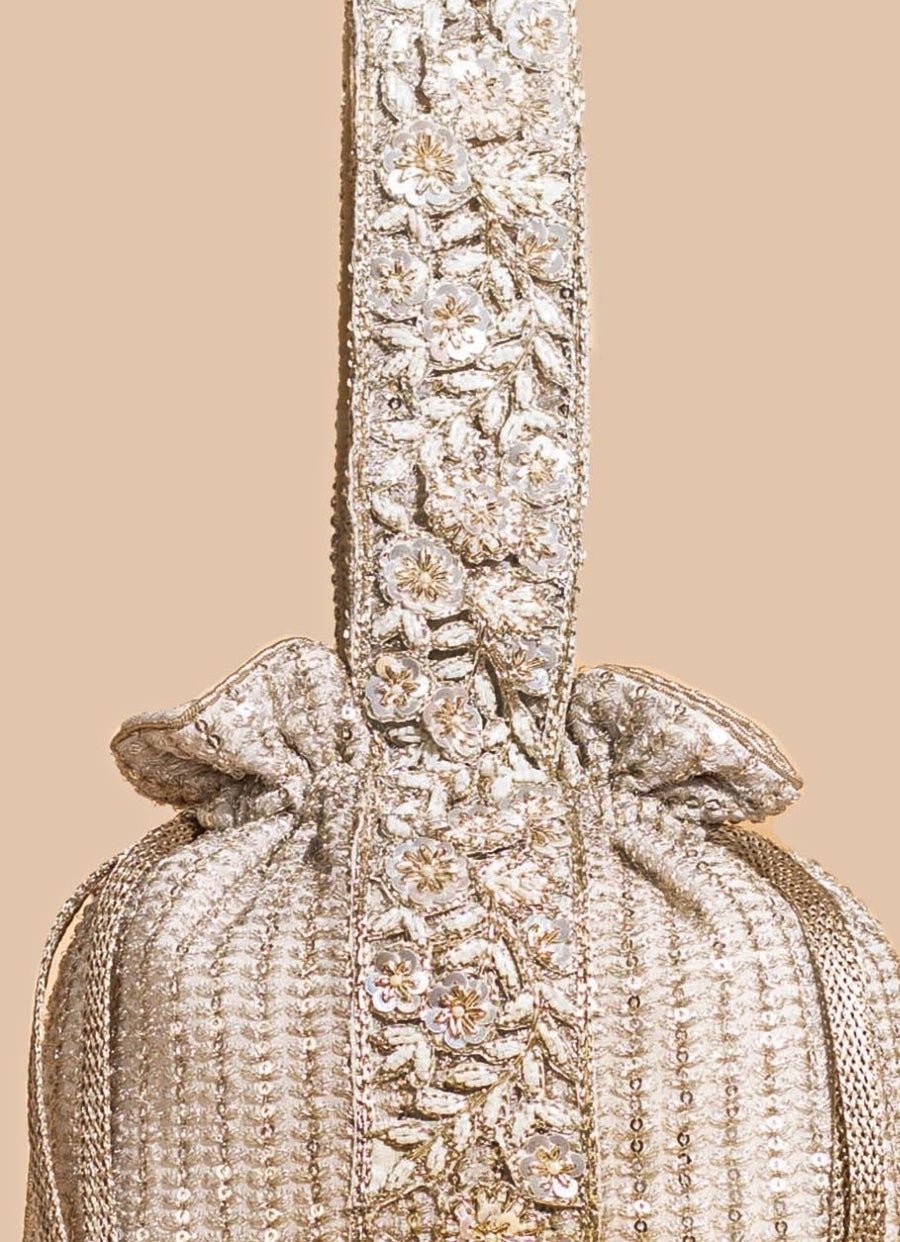 Champagne Embellished Potli AMYRA - Fabilicious Fashion