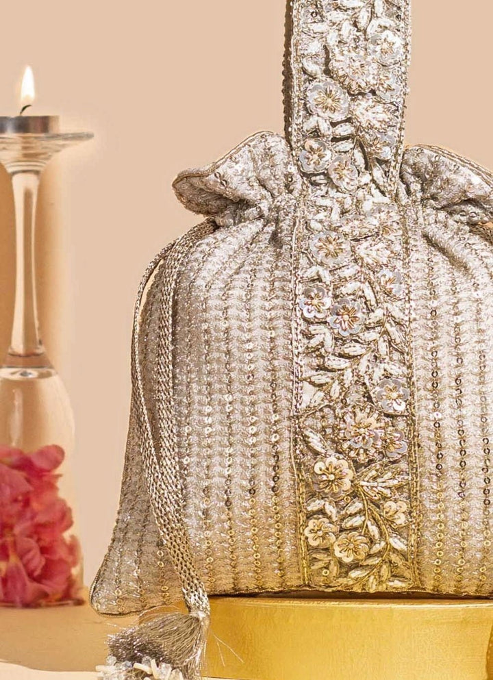 Champagne Embellished Potli AMYRA - Fabilicious Fashion