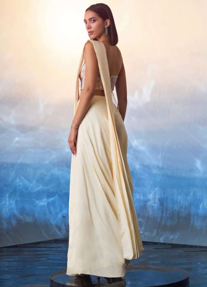 Champagne Embellished Silk Drape Saree Angad Singh - Fabilicious Fashion