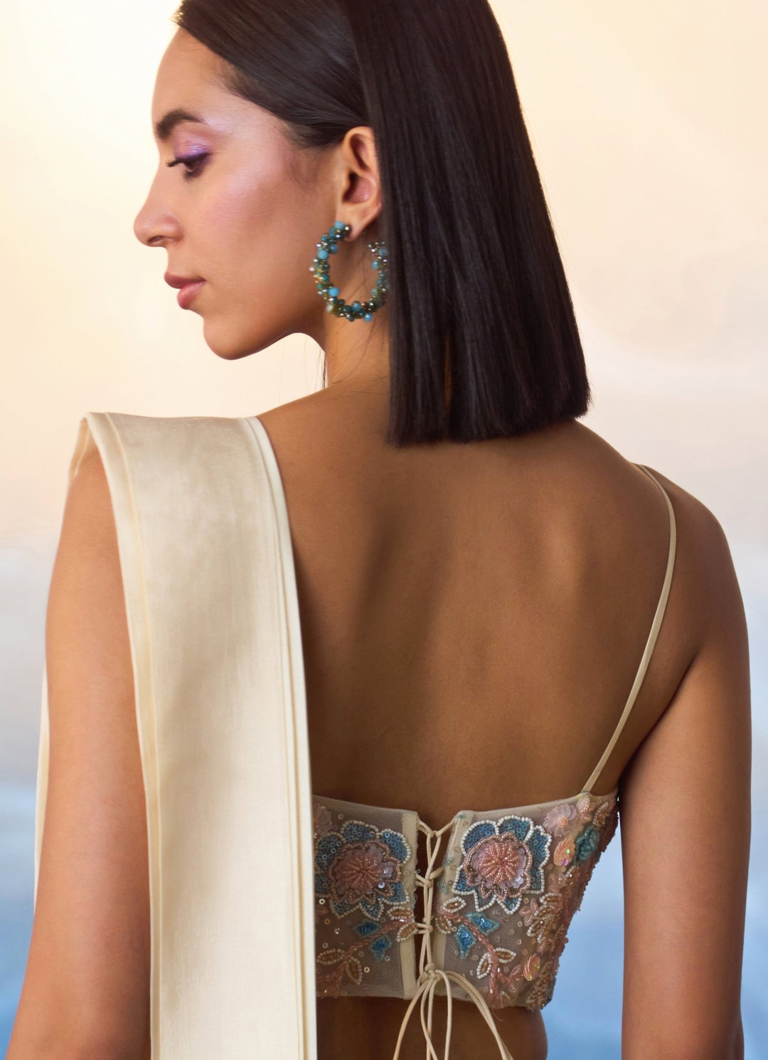 Champagne Embellished Silk Drape Saree Angad Singh - Fabilicious Fashion