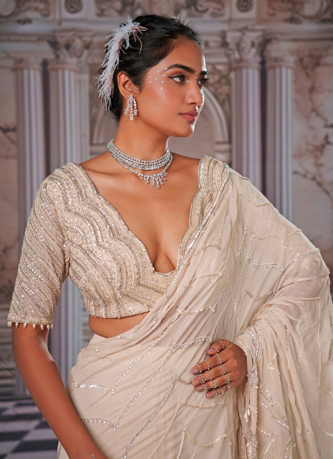 Champagne Embroidered Georgette Saree Nidhika Shekhar - Fabilicious Fashion