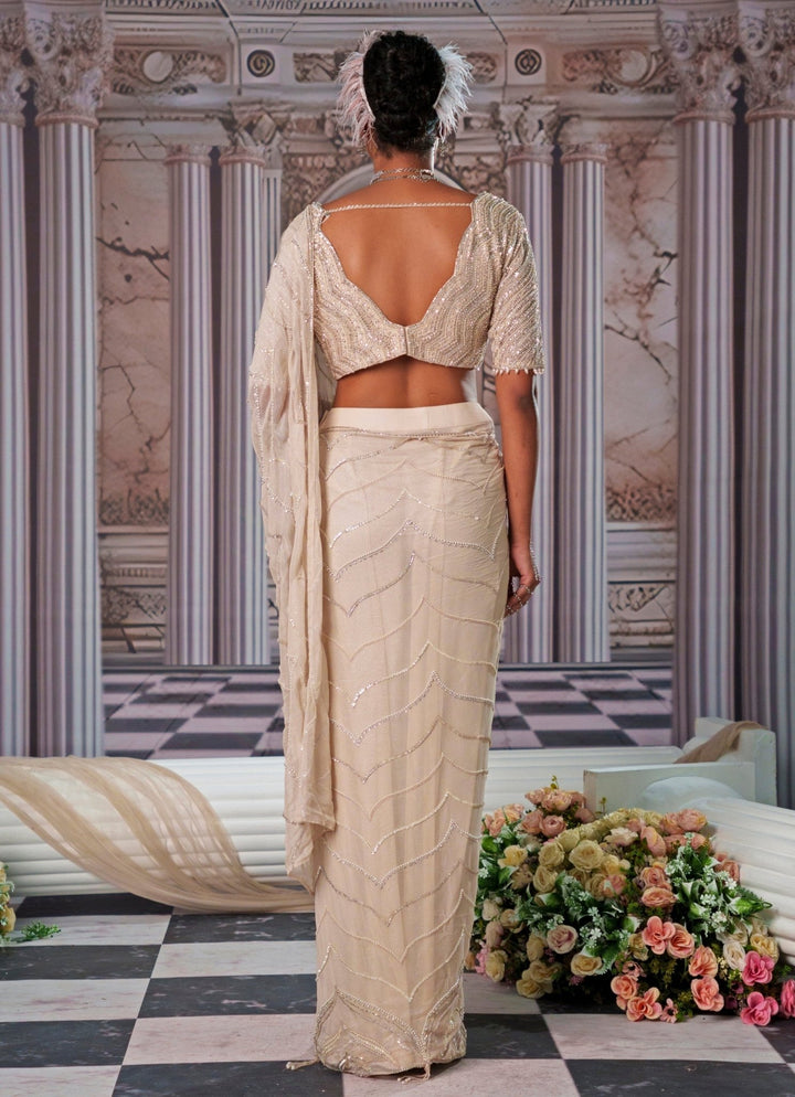 Champagne Embroidered Georgette Saree Nidhika Shekhar - Fabilicious Fashion