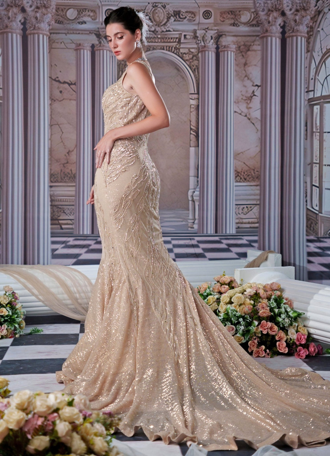 Nidhika Shekhar Champagne Embroidered Mermaid Gown Fabilicious Fashion Nidhika Shekhar Champagne Embroidered Mermaid Gown Fabilicious Fashion