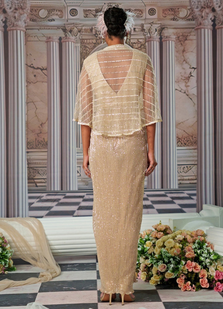 Champagne Embroidered Shimmer Gown Nidhika Shekhar - Fabilicious Fashion