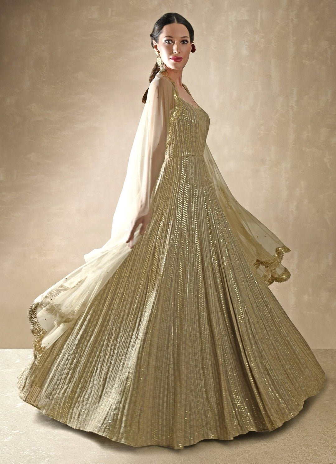 Champagne Gold Anarkali Gown Renee Label - Fabilicious Fashion