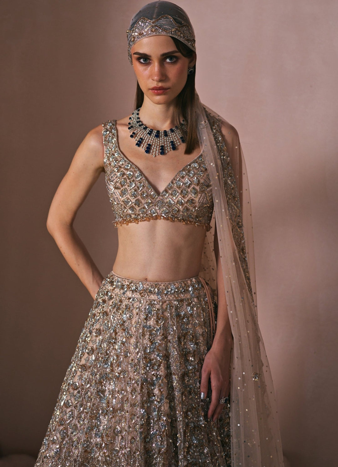 Champagne Gold Crystal Embroidered Lehenga Set Angad Singh - Fabilicious Fashion
