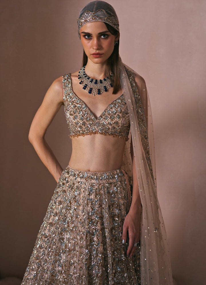 Champagne Gold Crystal Embroidered Lehenga Set Angad Singh - Fabilicious Fashion