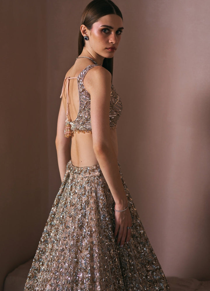 Champagne Gold Crystal Embroidered Lehenga Set Angad Singh - Fabilicious Fashion