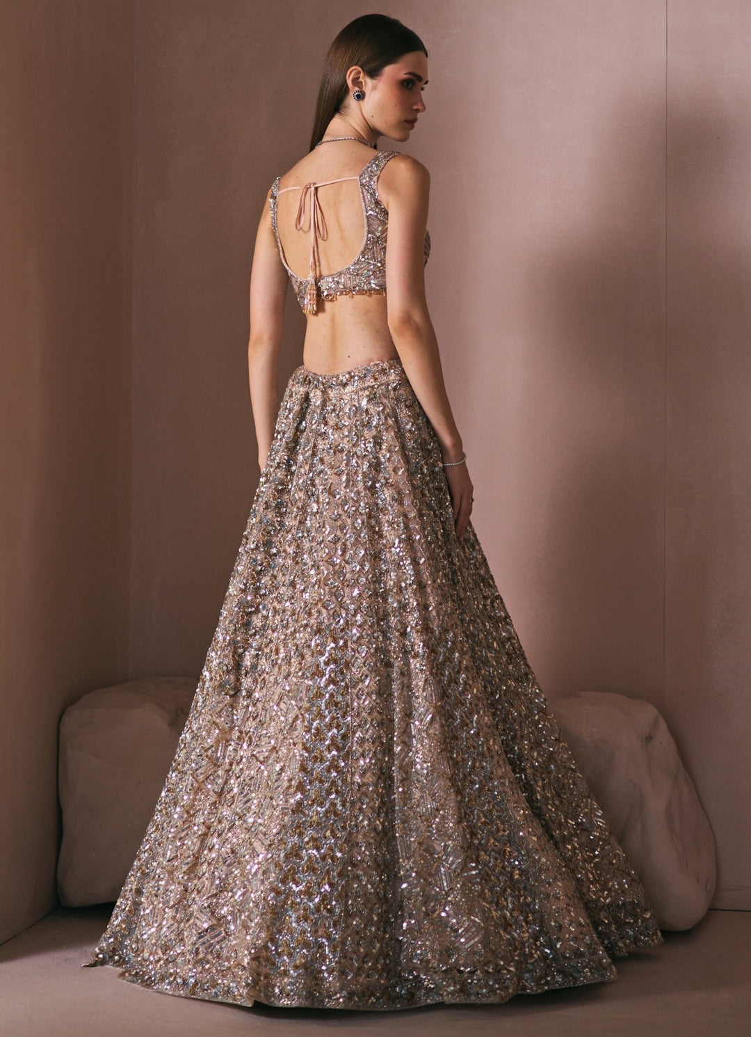 Champagne Gold Crystal Embroidered Lehenga Set Angad Singh - Fabilicious Fashion