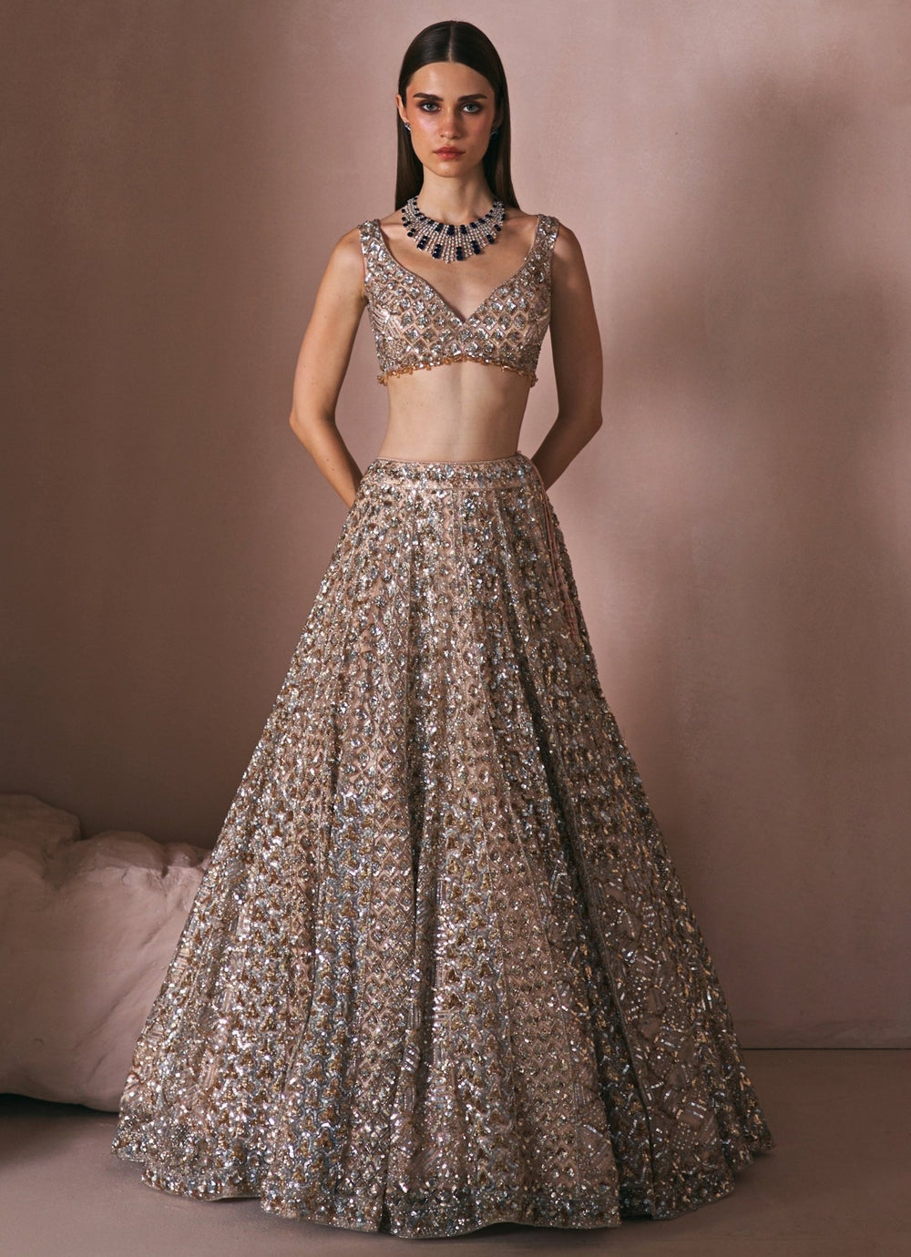 Champagne Gold Crystal Embroidered Lehenga Set Angad Singh - Fabilicious Fashion