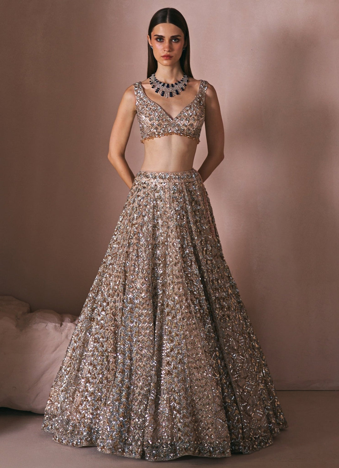 Champagne Gold Crystal Embroidered Lehenga Set Angad Singh - Fabilicious Fashion