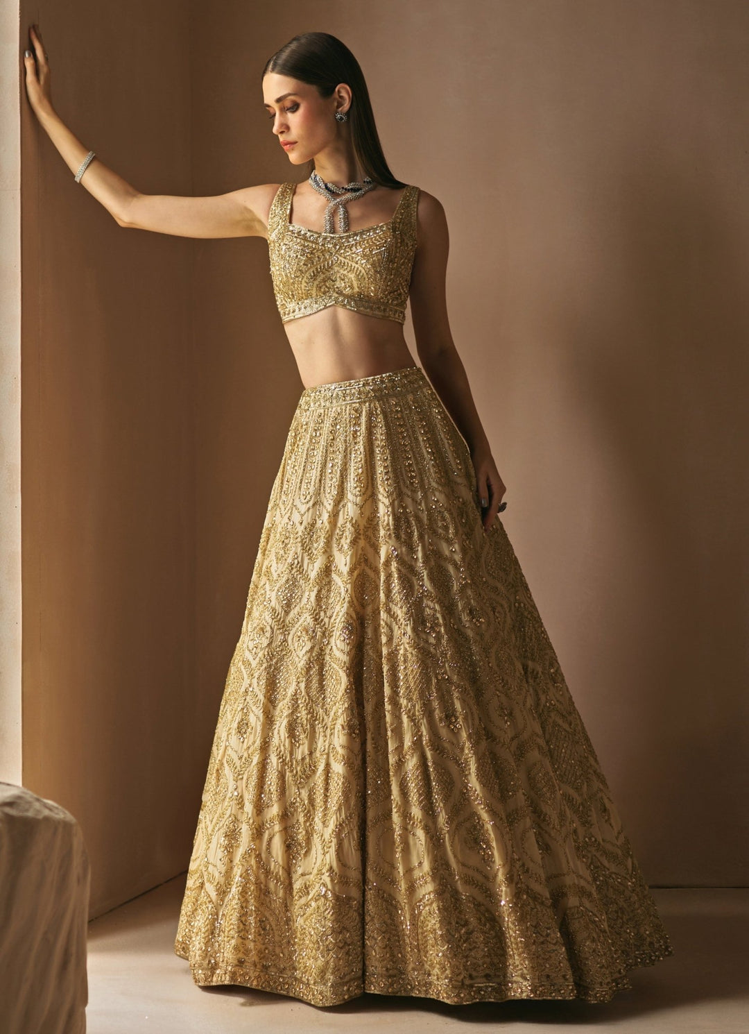 Champagne Gold Embroidered Bridal Lehenga Angad Singh - Fabilicious Fashion