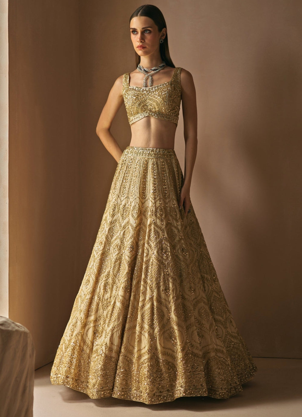 Champagne Gold Embroidered Bridal Lehenga Angad Singh - Fabilicious Fashion