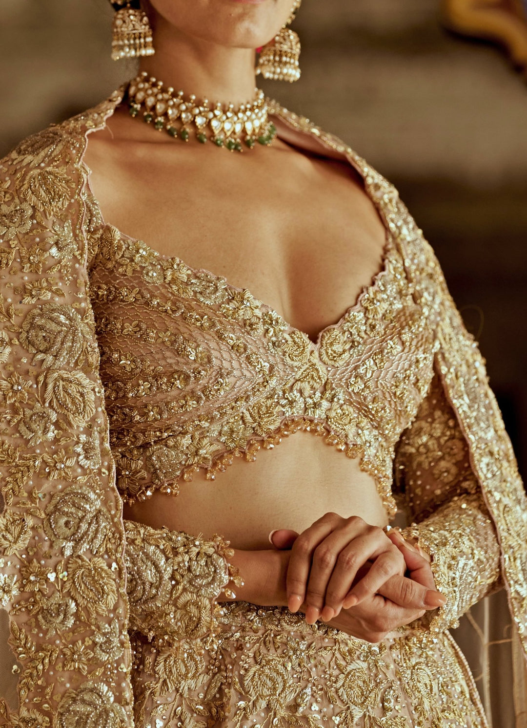 Champagne Gold Embroidered Lehenga Set Nitika Gujral - Fabilicious Fashion