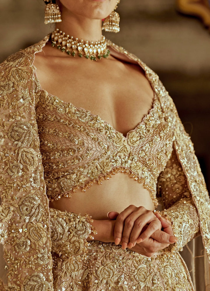 Champagne Gold Embroidered Lehenga Set Nitika Gujral - Fabilicious Fashion