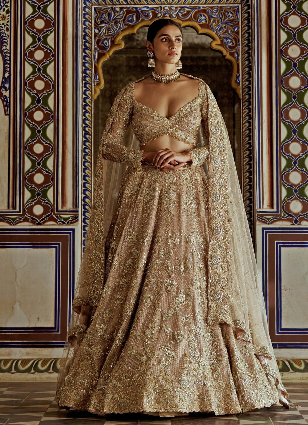 Champagne Gold Embroidered Lehenga Set Nitika Gujral - Fabilicious Fashion
