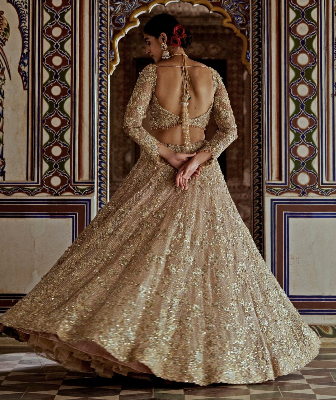 Champagne Gold Embroidered Lehenga Set Nitika Gujral - Fabilicious Fashion