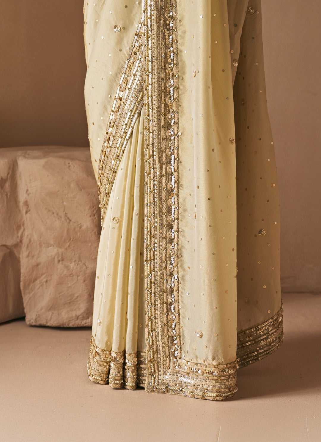 Champagne Gold Embroidered Tissue Saree Set Angad Singh - Fabilicious Fashion