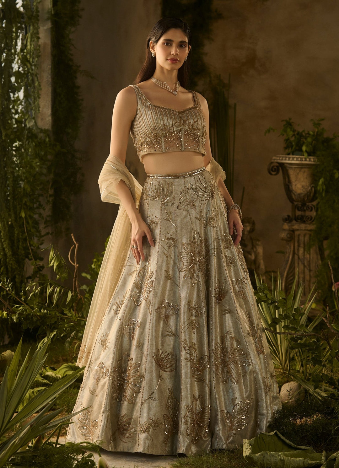 Champagne Gold Floral Lehenga Set Parul Gandhi - Fabilicious Fashion