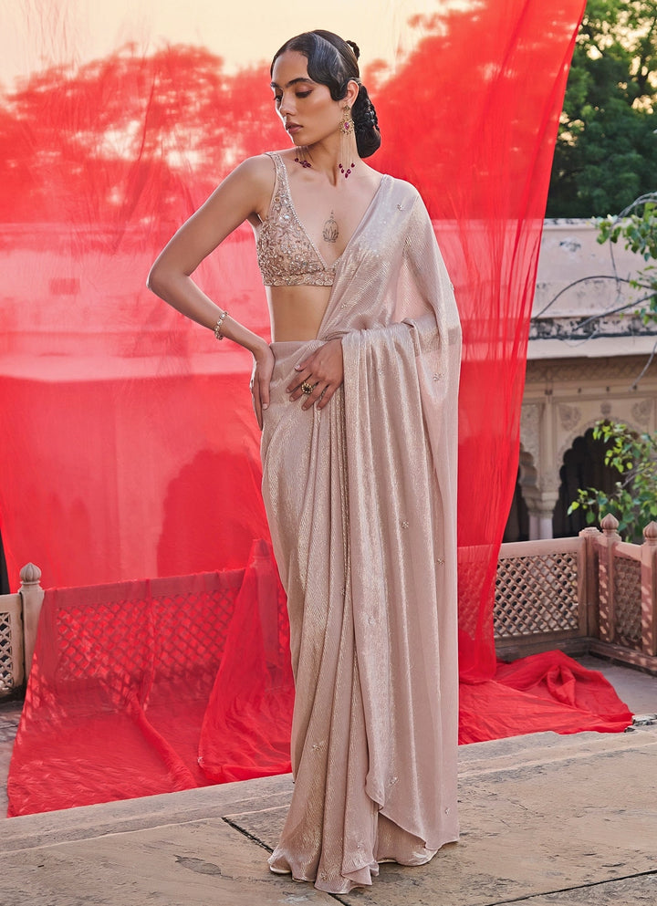 Champagne Gold Georgette Pre - Draped Saree Zoon Tribe - Fabilicious Fashion