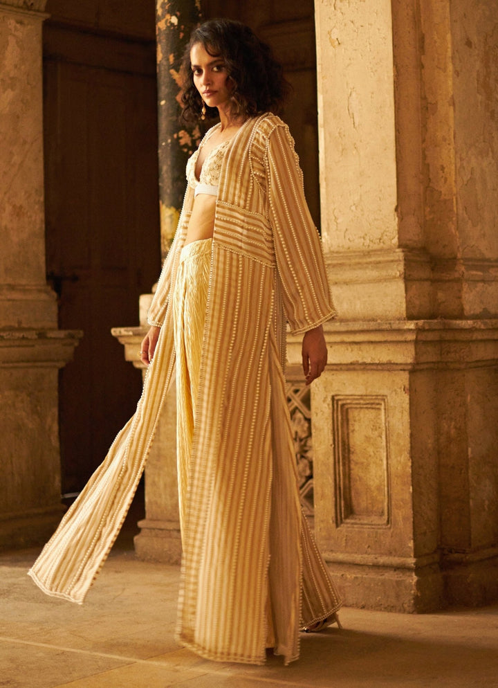 Champagne Gold Jacket Pant Set Duara - Fabilicious Fashion