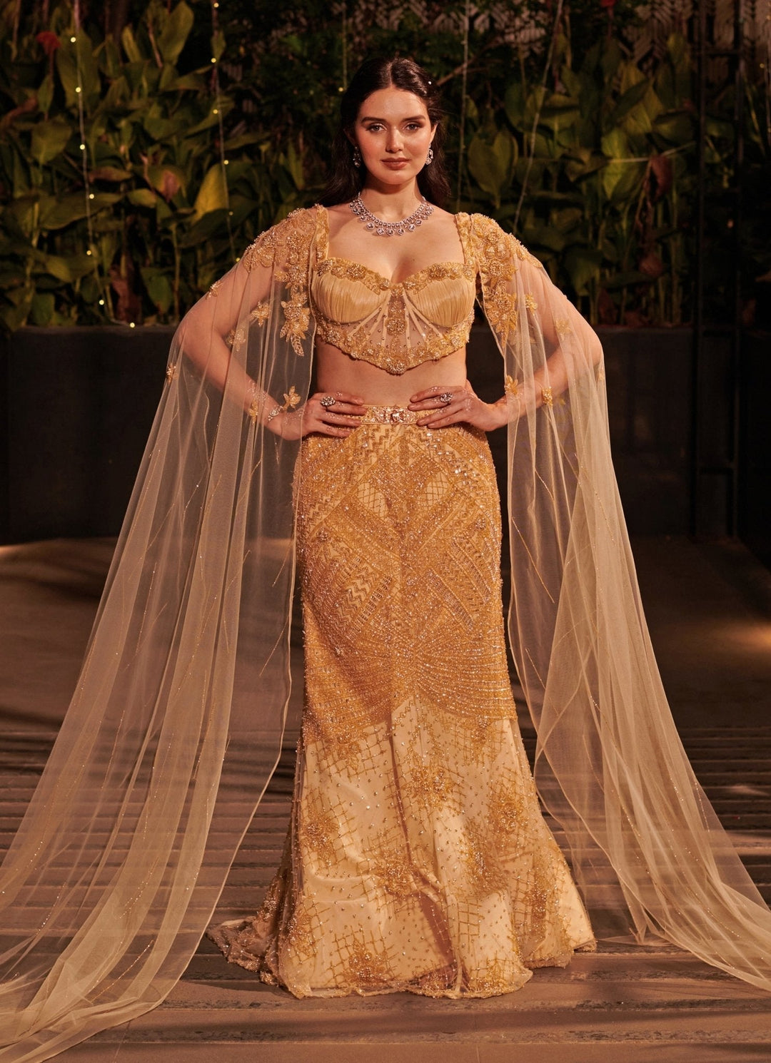 Champagne Gold Mermaid Lehenga Set Jigar and Nikita - Fabilicious Fashion