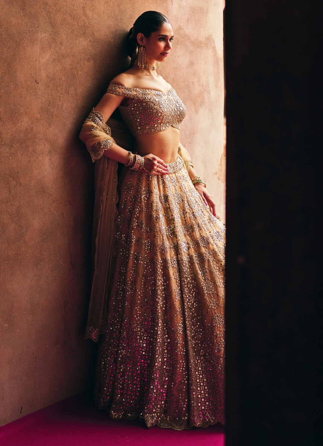 Champagne Gold Organza Lehenga Set Angad Singh - Fabilicious Fashion