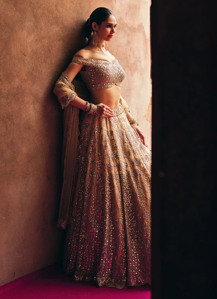 Champagne Gold Organza Lehenga Set Angad Singh - Fabilicious Fashion