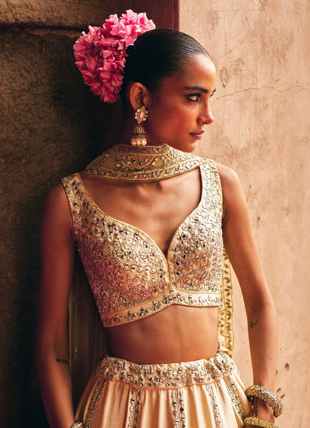 Champagne Gold Raw Silk Lehenga Set Angad Singh - Fabilicious Fashion