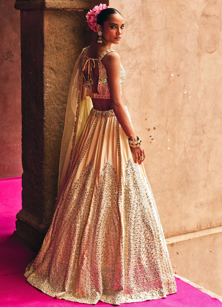 Champagne Gold Raw Silk Lehenga Set Angad Singh - Fabilicious Fashion