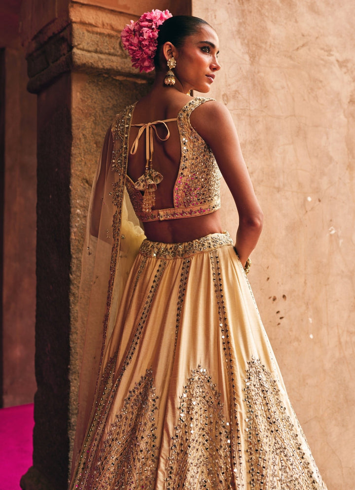 Champagne Gold Raw Silk Lehenga Set Angad Singh - Fabilicious Fashion
