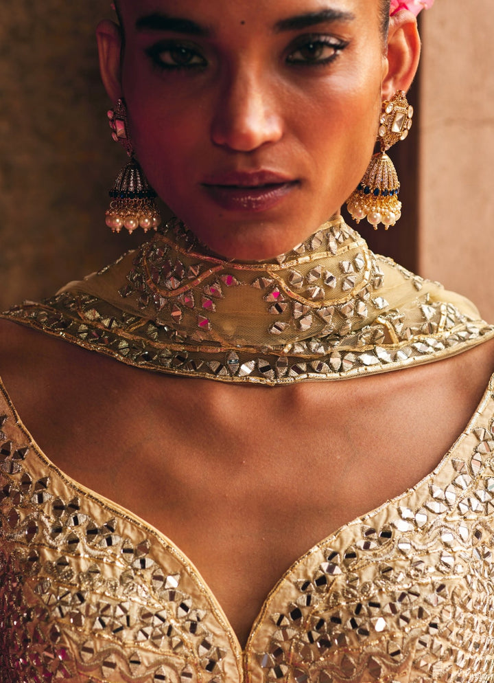 Champagne Gold Raw Silk Lehenga Set Angad Singh - Fabilicious Fashion