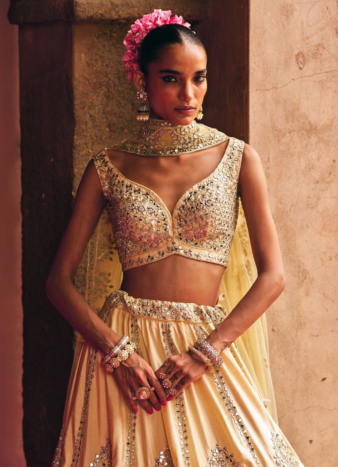 Champagne Gold Raw Silk Lehenga Set Angad Singh - Fabilicious Fashion