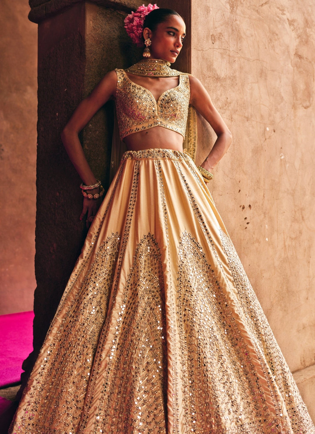 Champagne Gold Raw Silk Lehenga Set Angad Singh - Fabilicious Fashion