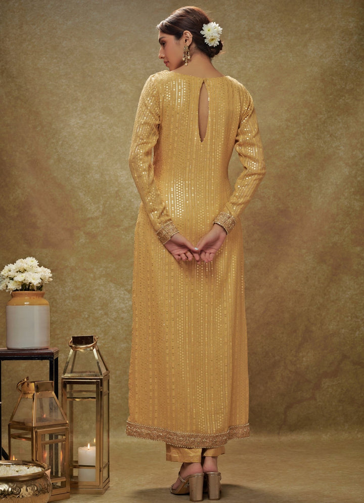 Champagne Gold Sequin Embroidered Kurta Pants Set Renee Label - Fabilicious Fashion