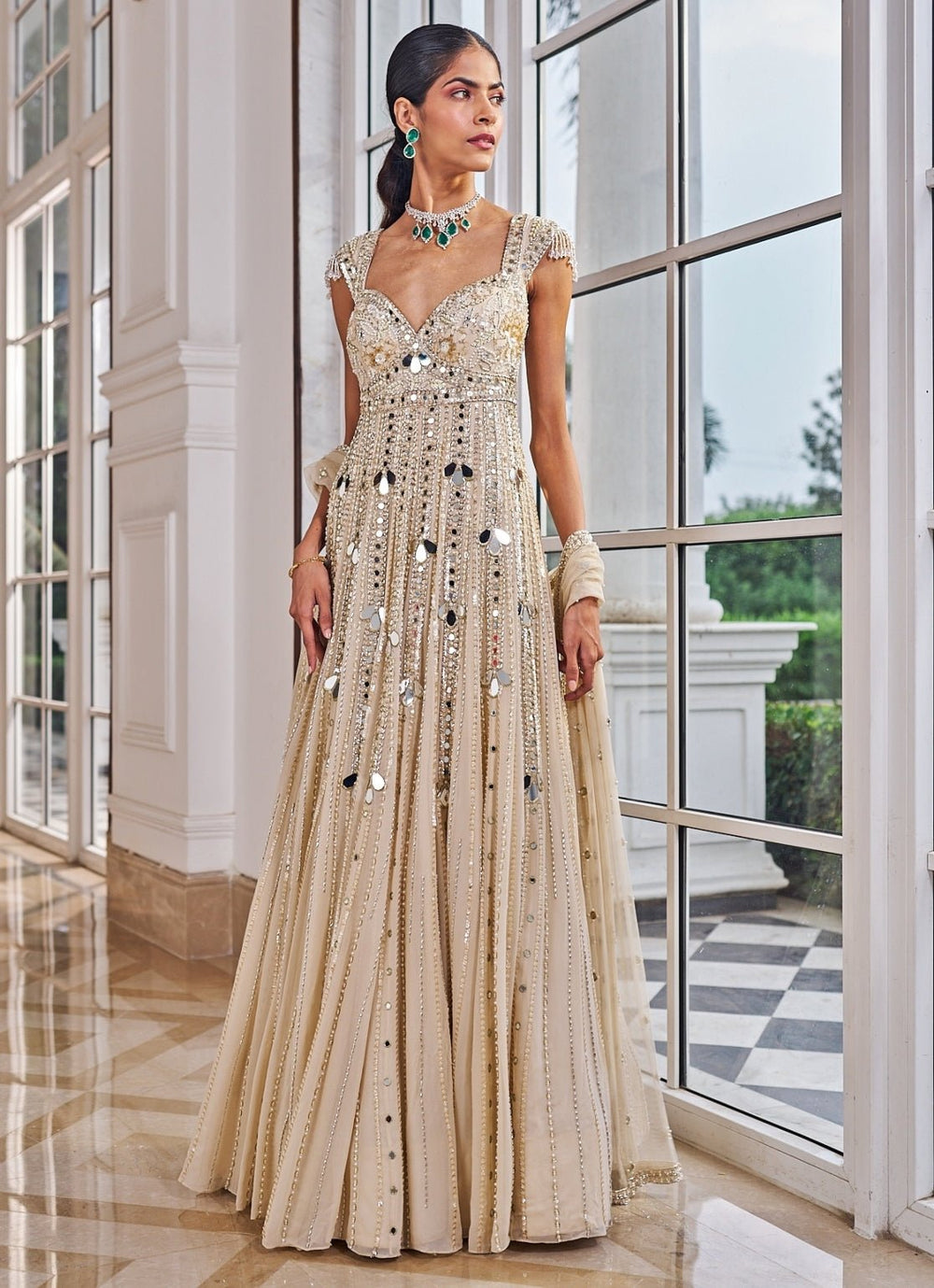 Champagne Gold Sequinned Anarkali Set Nidhika Shekar - Fabilicious Fashion