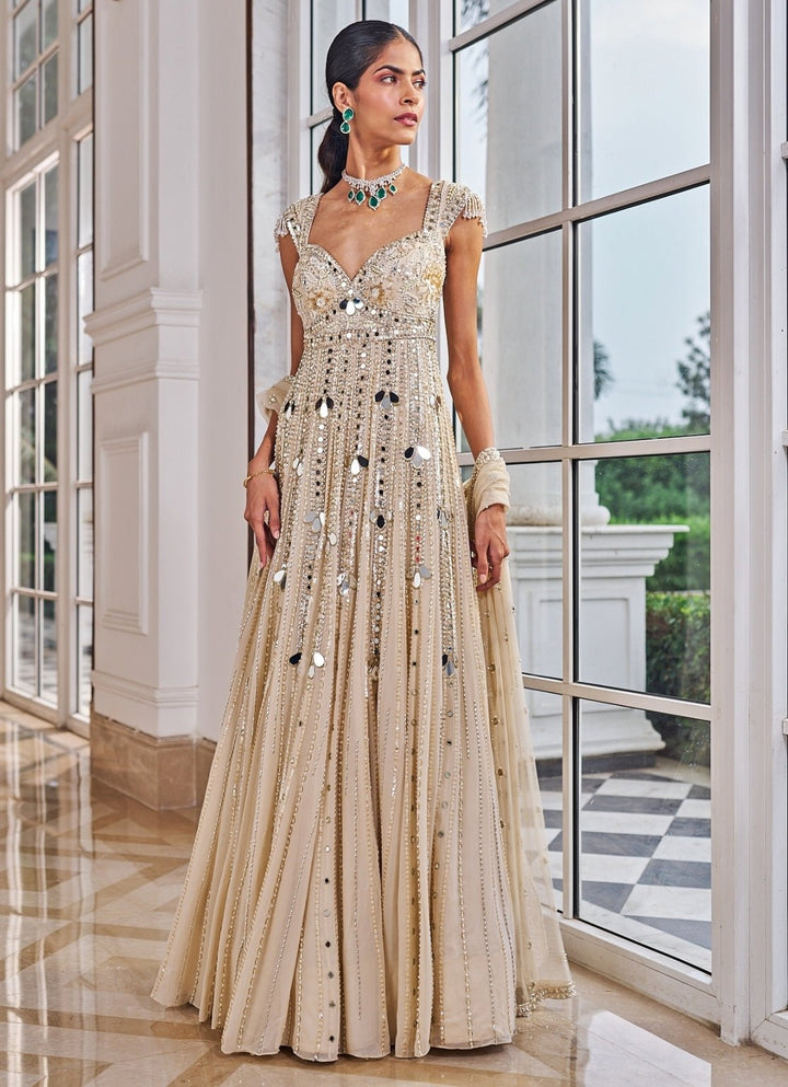 Champagne Gold Sequinned Anarkali Set Nidhika Shekar - Fabilicious Fashion