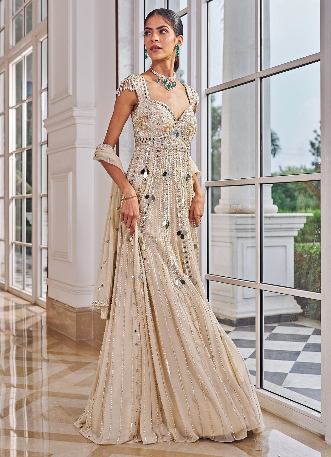 Champagne Gold Sequinned Anarkali Set Nidhika Shekar - Fabilicious Fashion