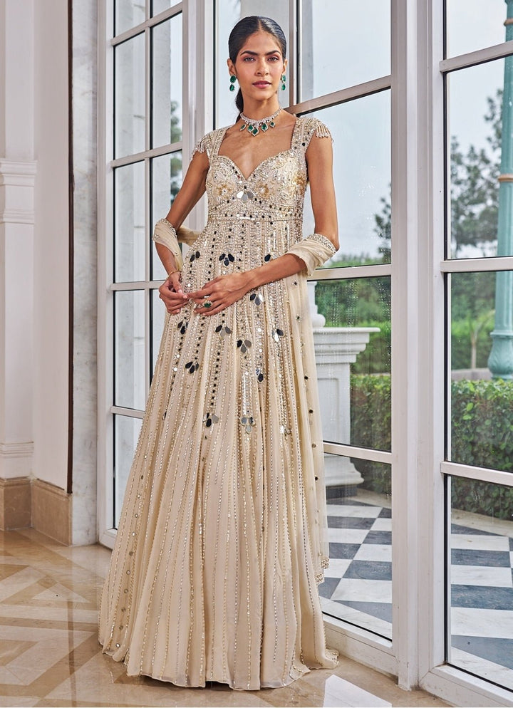Champagne Gold Sequinned Anarkali Set Nidhika Shekar - Fabilicious Fashion