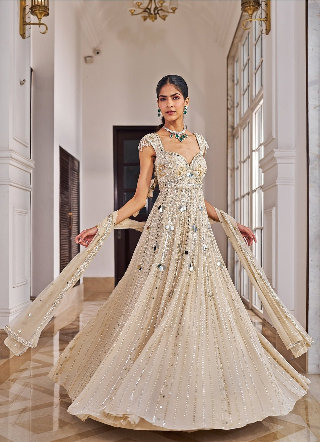 Champagne Gold Sequinned Anarkali Set Nidhika Shekar - Fabilicious Fashion