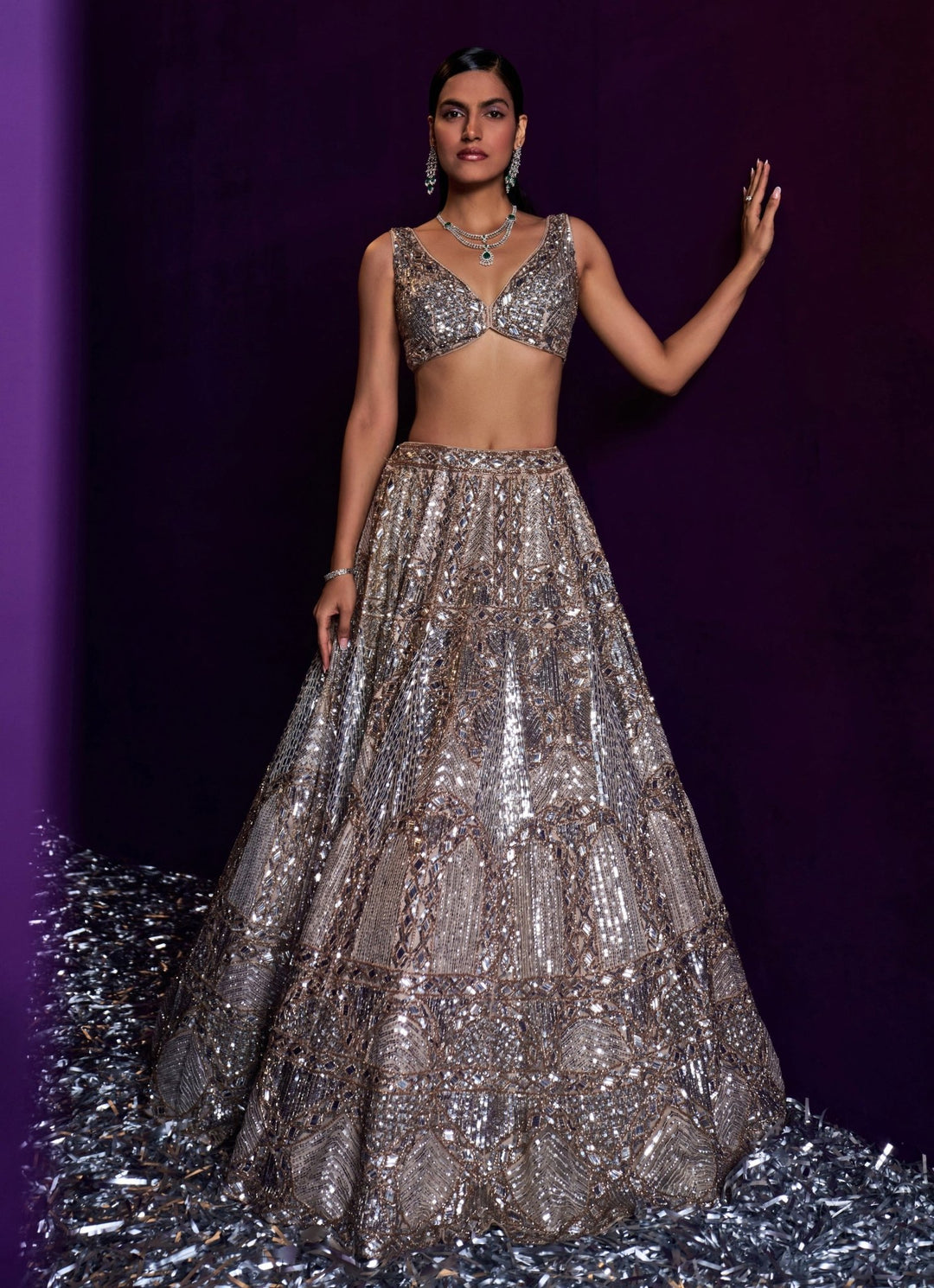 Champagne Gold Sequins Embroidered Bridal Lehenga Set Angad Singh - Fabilicious Fashion