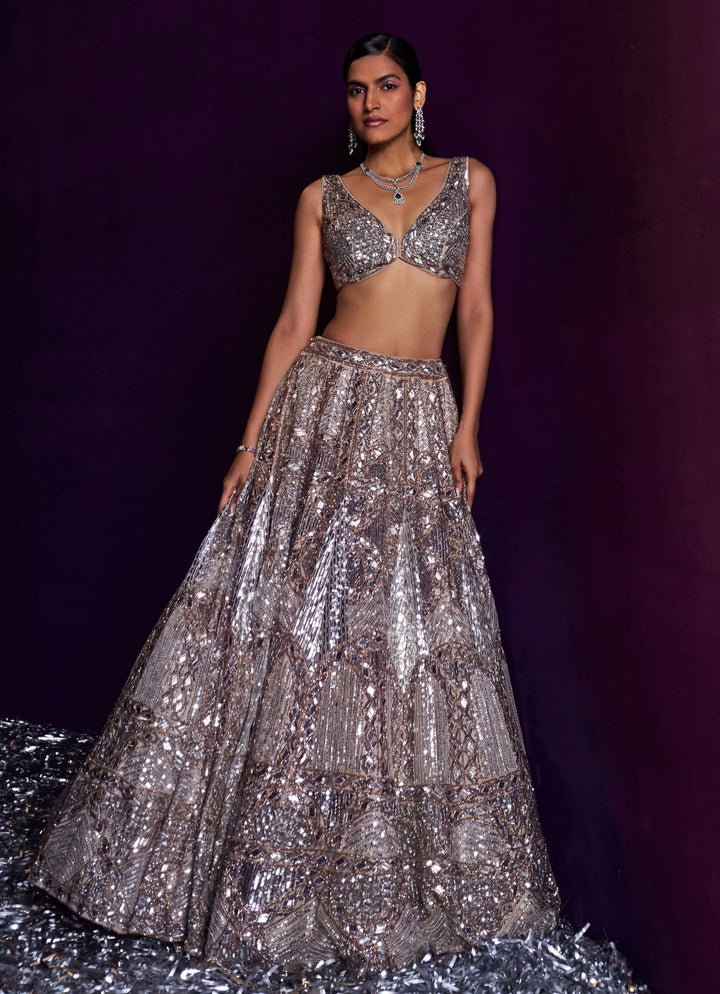 Champagne Gold Sequins Embroidered Bridal Lehenga Set Angad Singh - Fabilicious Fashion
