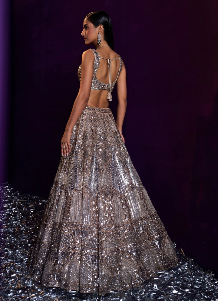 Champagne Gold Sequins Embroidered Bridal Lehenga Set Angad Singh - Fabilicious Fashion