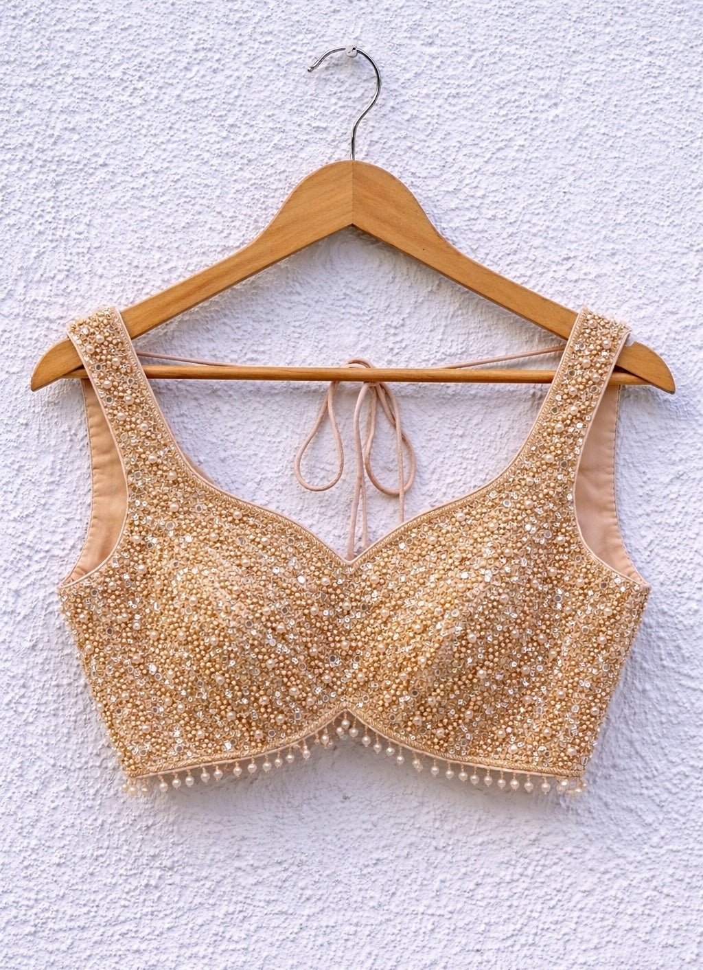 Champagne Gold Soft Net Pearl Blouse Anisha Shetty - Fabilicious Fashion