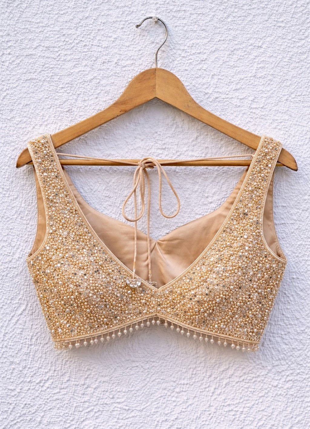 Champagne Gold Soft Net Pearl Blouse Anisha Shetty - Fabilicious Fashion