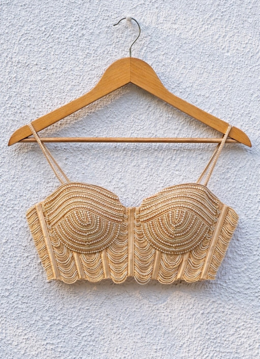 Champagne Gold Soft Net Pearl Bustier Blouse Anisha Shetty - Fabilicious Fashion