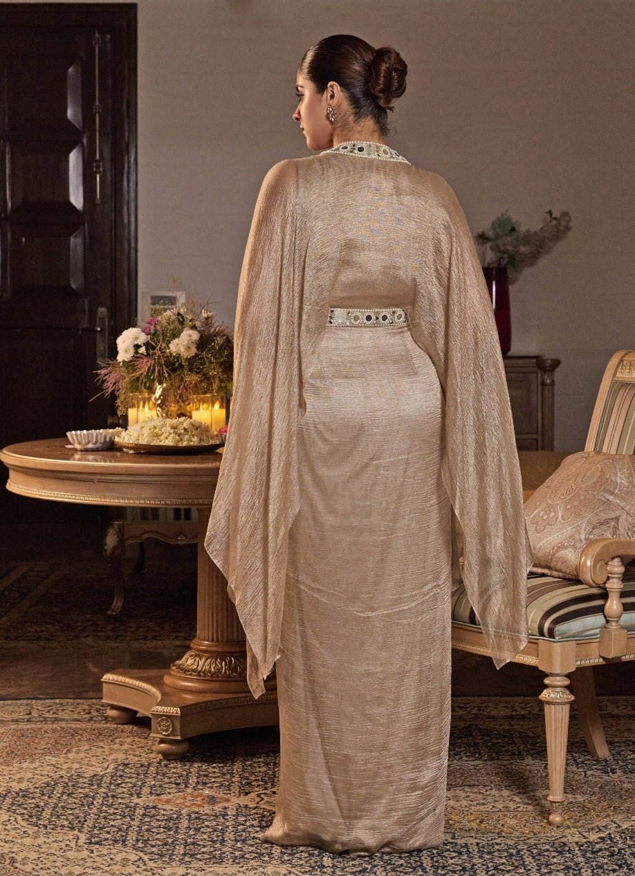 Champagne Gold Tissue Draped Dress Seema Thukral - Fabilicious Fashion