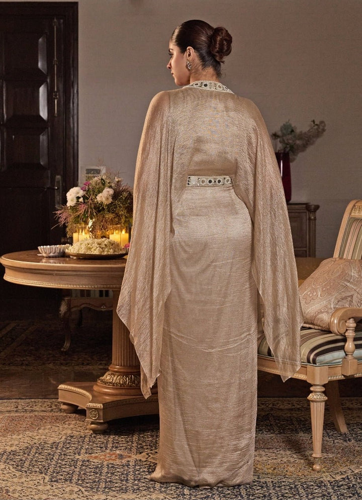Champagne Gold Tissue Draped Dress Seema Thukral - Fabilicious Fashion